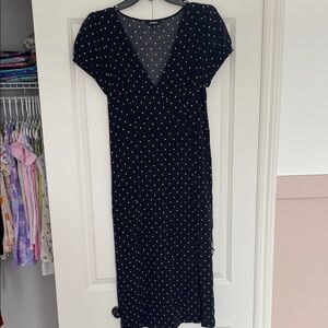 Elegant Black Polka Dot Faux Wrap Dress